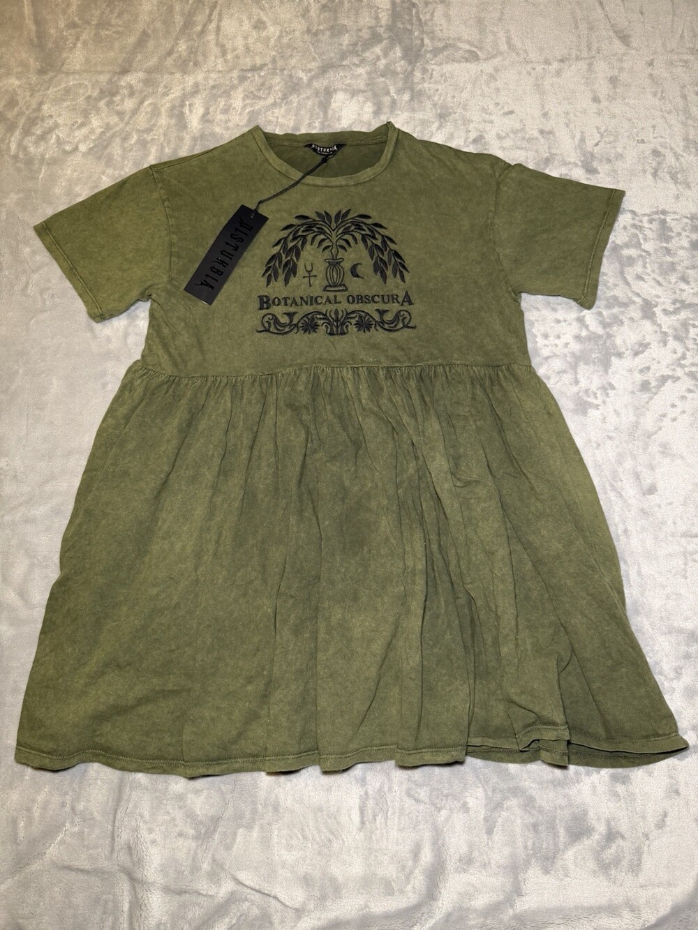 Disturbia Dress Women’s Size Large UK 10 NWT Olive Green Goth Grunge Y2K Style🖤